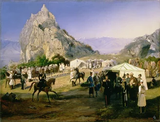 Das Sommerlager des Regiments der Nizhegorodsky-Dragoner bei Karagach